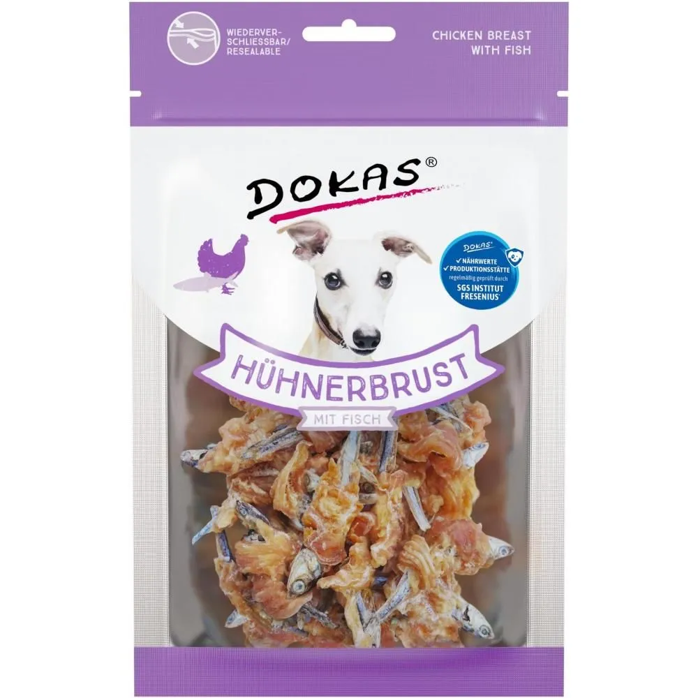 Dokas Tørret kyllingebryst med fisk 70 g - sunde hundesnacks